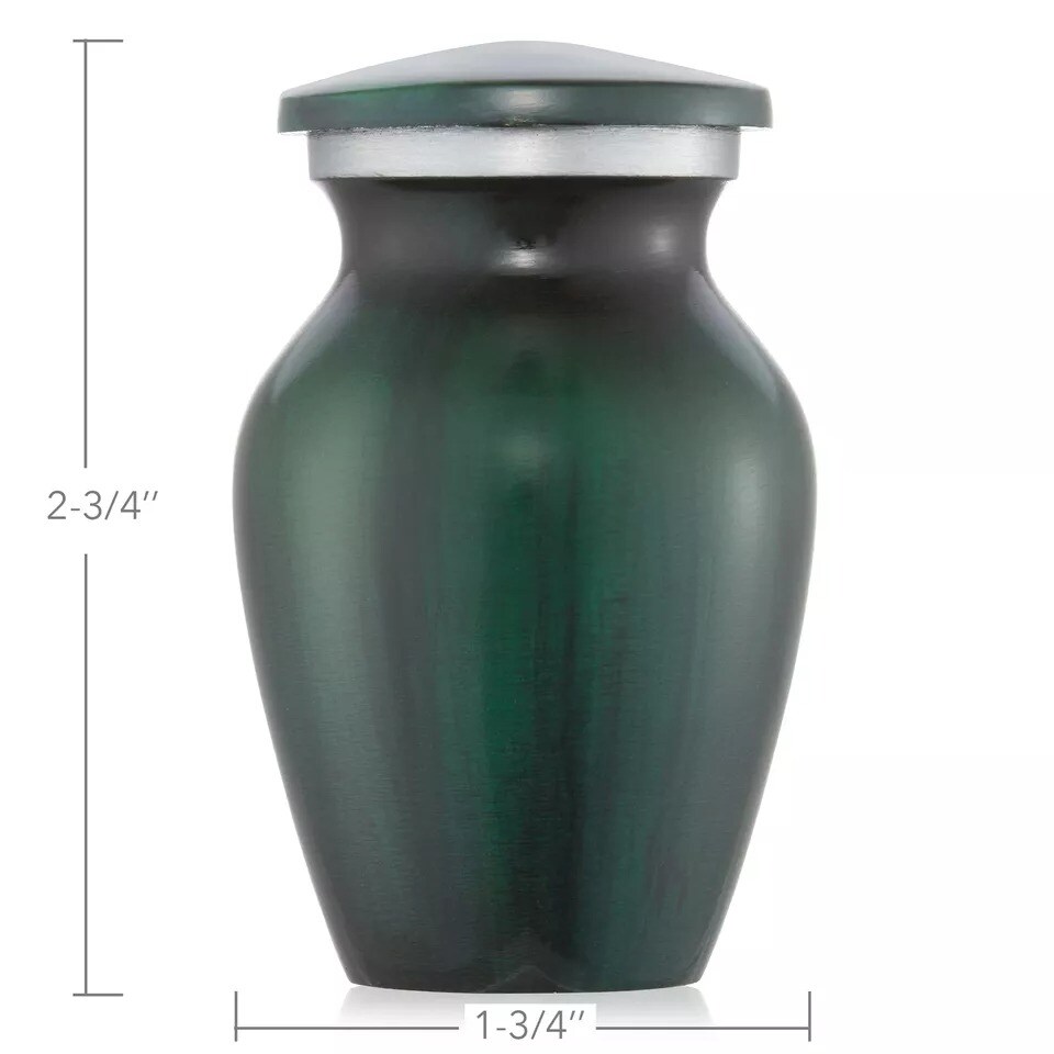 Small Mini Keepsake Cremation Urn for Human Ashes, Green with Velvet Case
