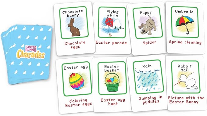 Easter Bunny Charades for Kids &#x2013; A Fun Spring/Easter-Themed Game - No Reading Required - Makes a Great Gift or Easter Basket Stuffer - 80 Acting Choices - No Timer Needed - Ages 6+
