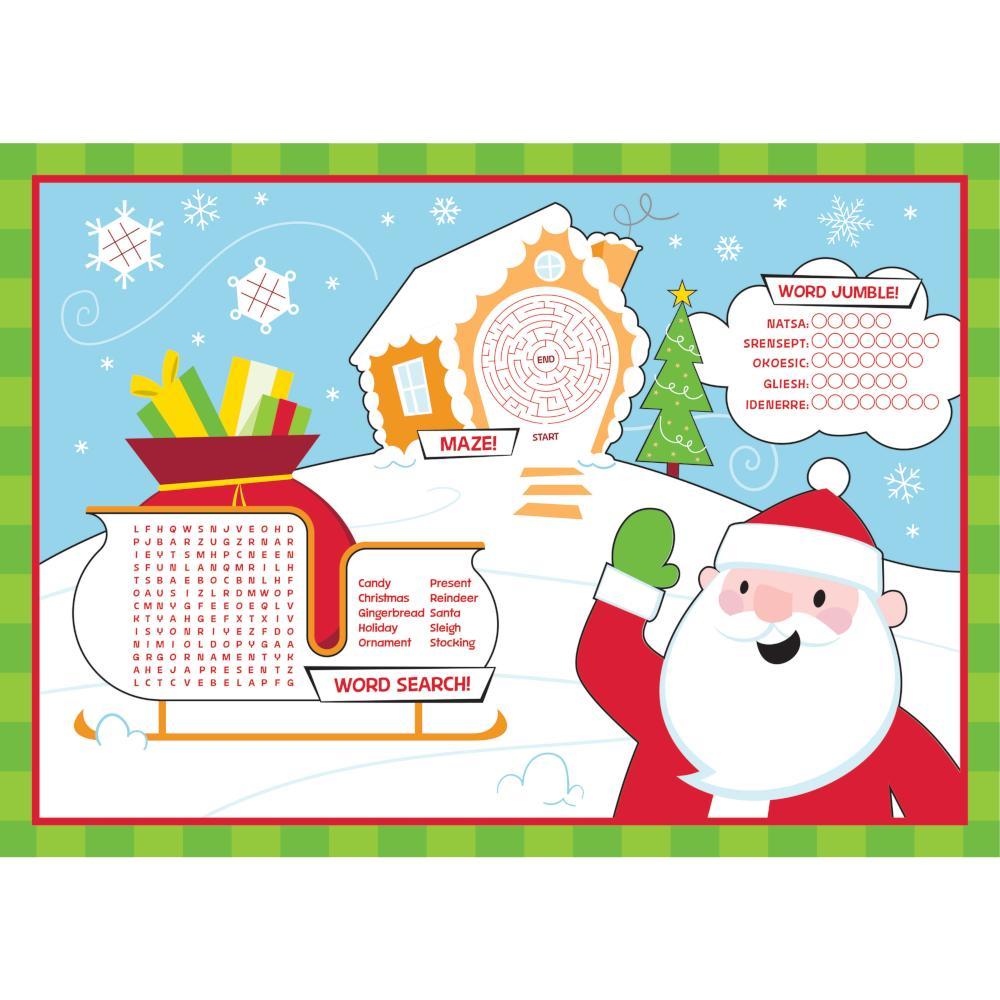 Bulk Pack of 16 Placemats, Christmas Activity