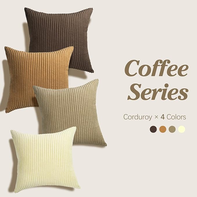 Throw Pillow Covers 18x18, Set of 4 Multi-Color Matching Square Soft Throw Pillow Cases Modern Stripes Couch Pillows for Living Room Home Bedroom Sofa Car Office Decor, 45x45cm/Brown