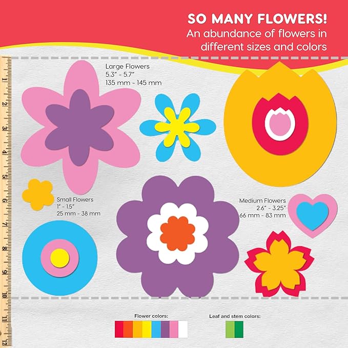 280 Pieces of DIY Flower Cutouts with IDEA Guide - 2-Sided Punch Out Tulips, Daisies, Daffodils, Flowers Ideal for Spring Craft Projects, and Mother&#x27;s Day DIY Gift Craft