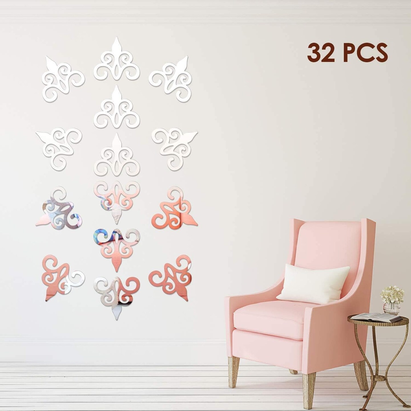32 Pcs Acrylic Mirror Wall Stickers Home Decor Mirror Decals Silver Mirror Wall