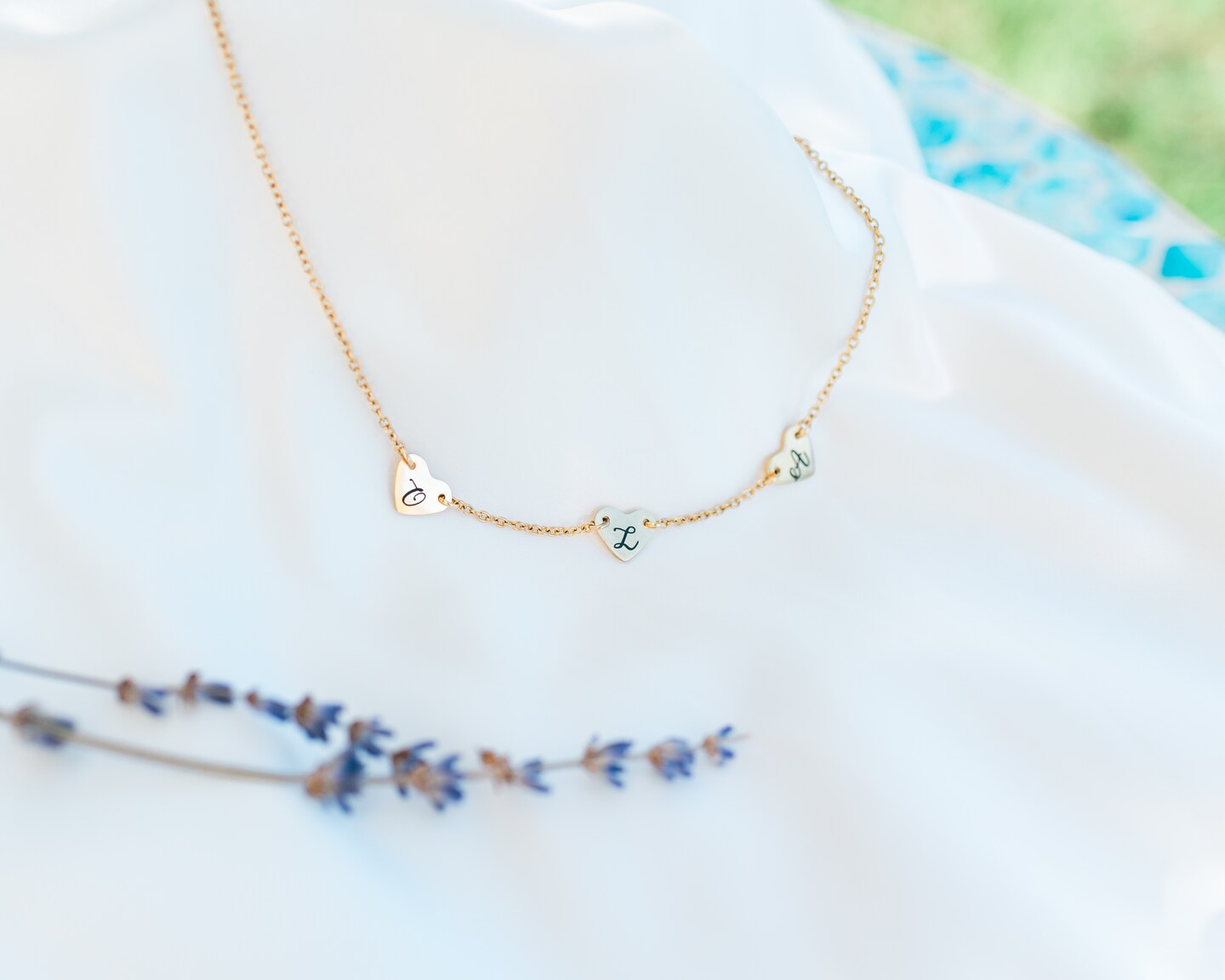 Mothers day gift necklace. Minimalist Heart Necklace with personalized initials. Family necklace. Multi name necklace. product 3