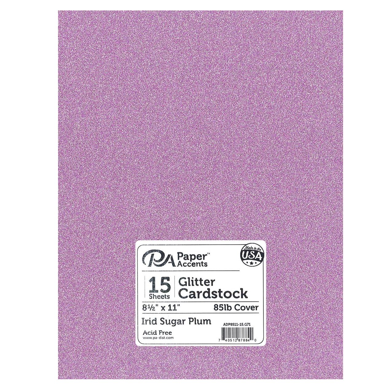 PA Paper Accents Glitter Cardstock 8.5" x 11" Iridescent Sugar Plum, 85lb colored cardstock paper for card making, scrapbooking, printing, quilling and crafts, 15 piece pack