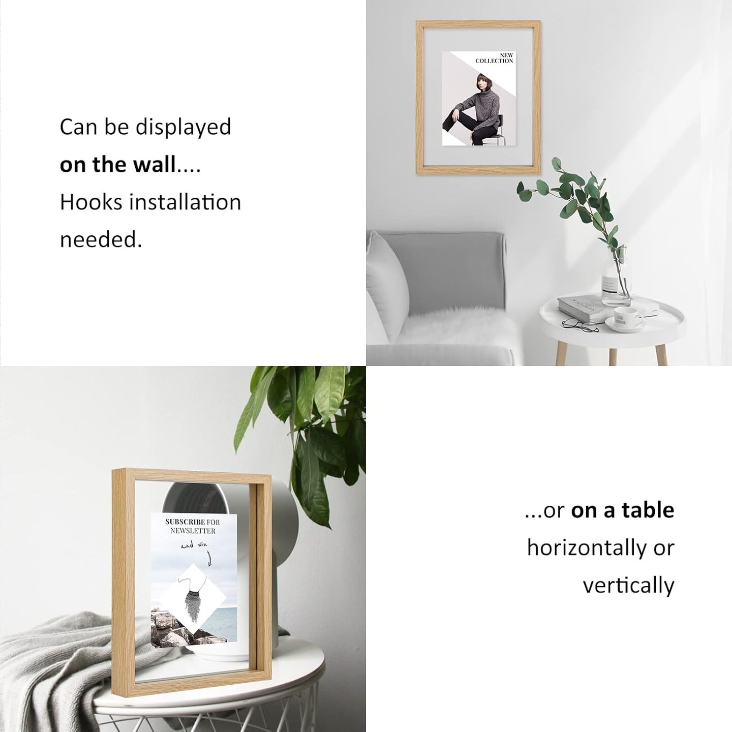 8x10 Floating Frame Set of 2,Double Glass Rustic Photo Frame for Wall Hanging