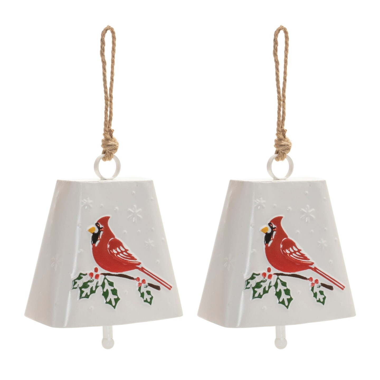Melrose Cardinal Bird Christmas Bell Ornaments - 16" - White - 2ct