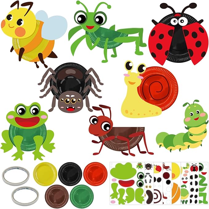 24Set Spring Insect Paper Plate Art Craft Kit DIY Summer Spring DIY Bug Butterfly Kit for School Classroom Home Early Education Animal Themed Activity Birthday Party Art Supplies for Kids (Insect)