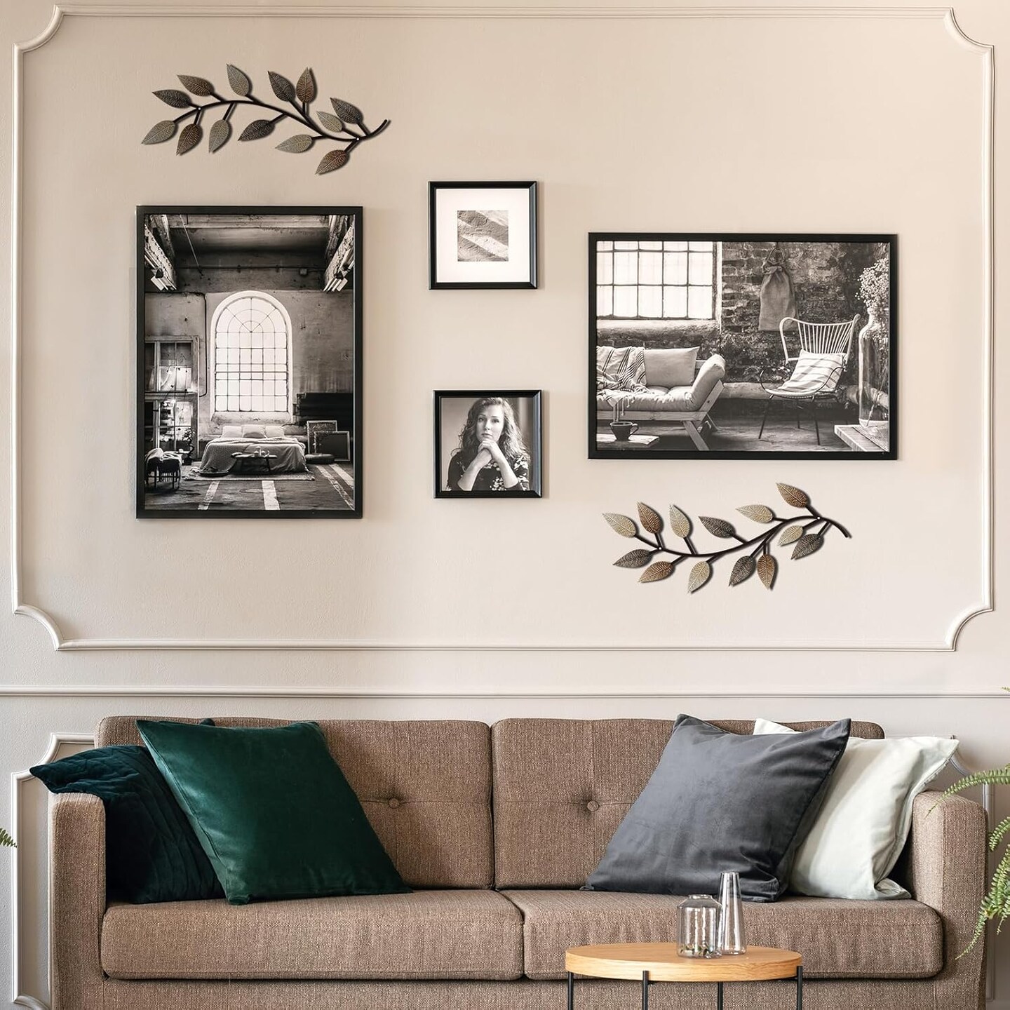 2 Pieces Metal Tree Leaf Wall Decor Vine Olive Branch Leaf Wall Art Living Room, Hallway Wall Decor Outdoor Decoration(Vintage Brown)