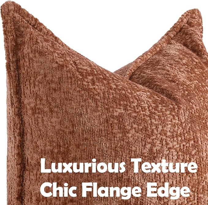 Pack of 2 Burnt Orange Fall Decorative Throw Pillow Covers 18x18 Cozy Soft Chenille Accent Vintage Square Couch Pillow Covers for Home Decor Bed Sofa Living Room