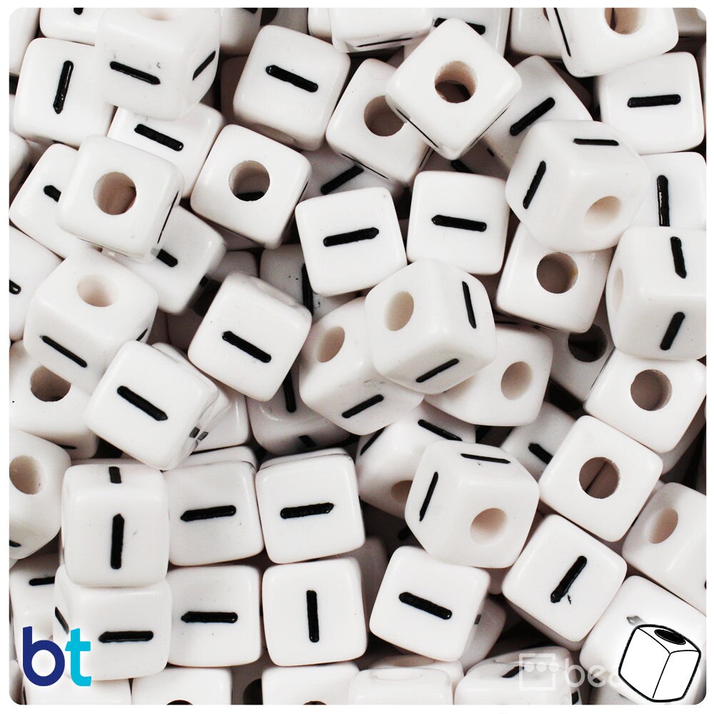 BeadTin White Opaque 10mm Cube Plastic Alpha Beads - Black Letter I (20pcs)