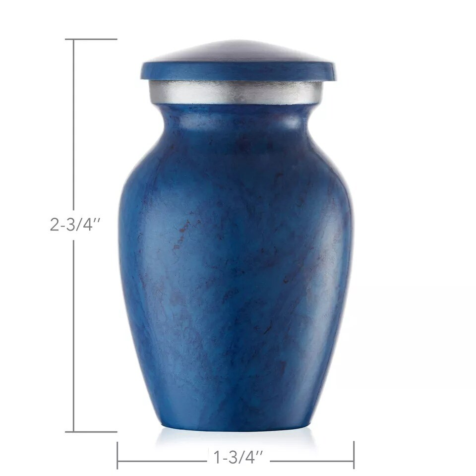 Small Mini Keepsake Cremation Urn for Human Ashes, Blue with Velvet Case