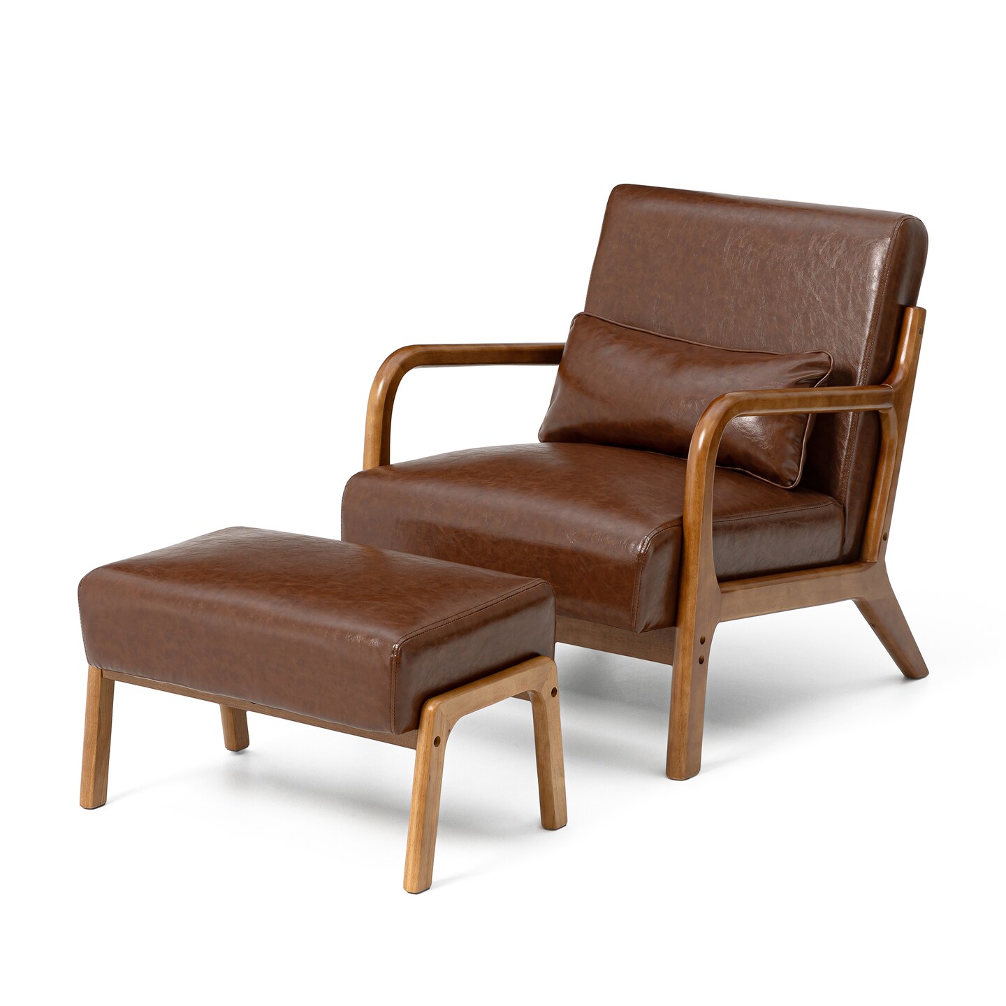 30.75"H Mid-Century PU Leather Armchair with Ottoman Set