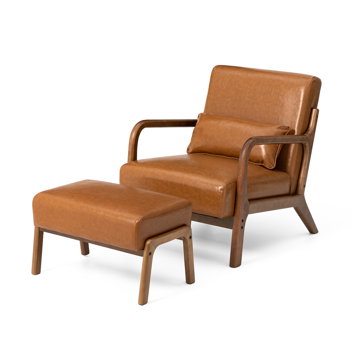 30.75"H Mid-Century PU Leather Armchair with Ottoman Set