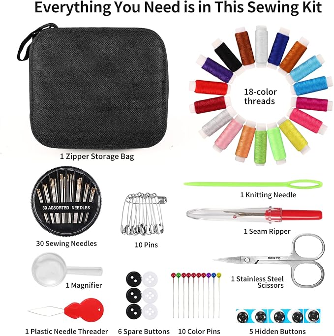 Sewing Kit Basic,Marcoon Needle and Thread Kit with Sewing Supplies and Accessories for Adults,Kids,Beginner,Home,Travel,Emergency Including Scissors,Measure Tape,Needle Threader and More
