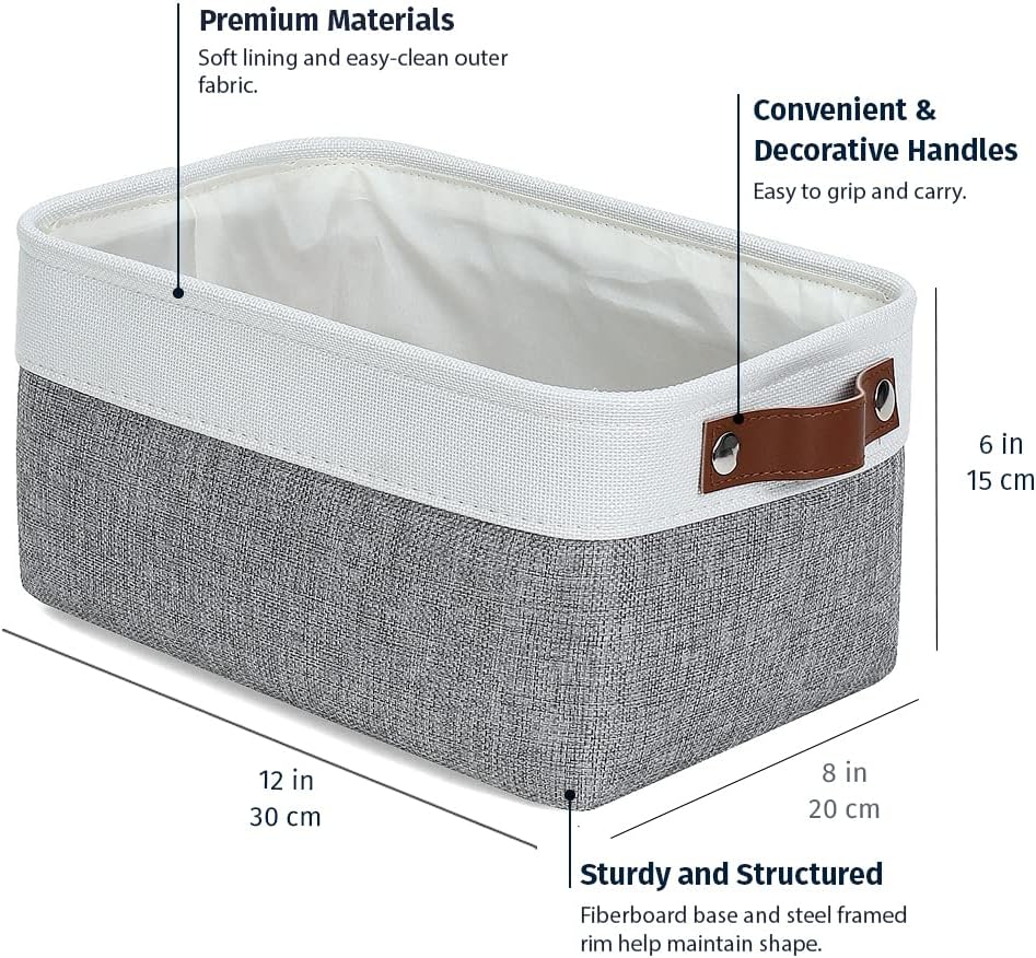 Small Fabric Storage Bins for Shelves 3 Pack, 12x8in Closet Storage Bins for Shelves