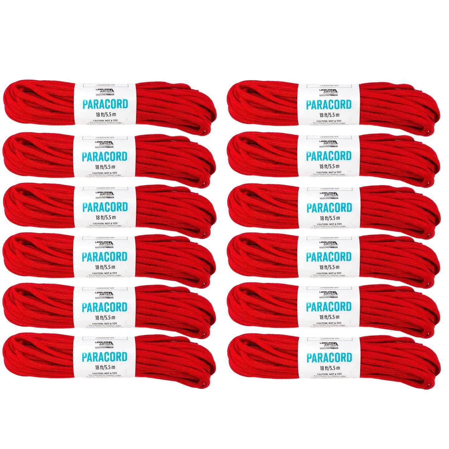 Essentials By Leisure Arts Paracord Bundle, Red 12Pc - Nylon Rope, Parachute Cord For Crafts, Knots, Jewelry Making, Camping, Survival Gear, And More