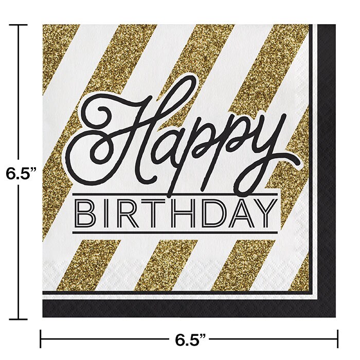 Bulk Pack of 32 Black &#x26; Gold Birthday Napkins