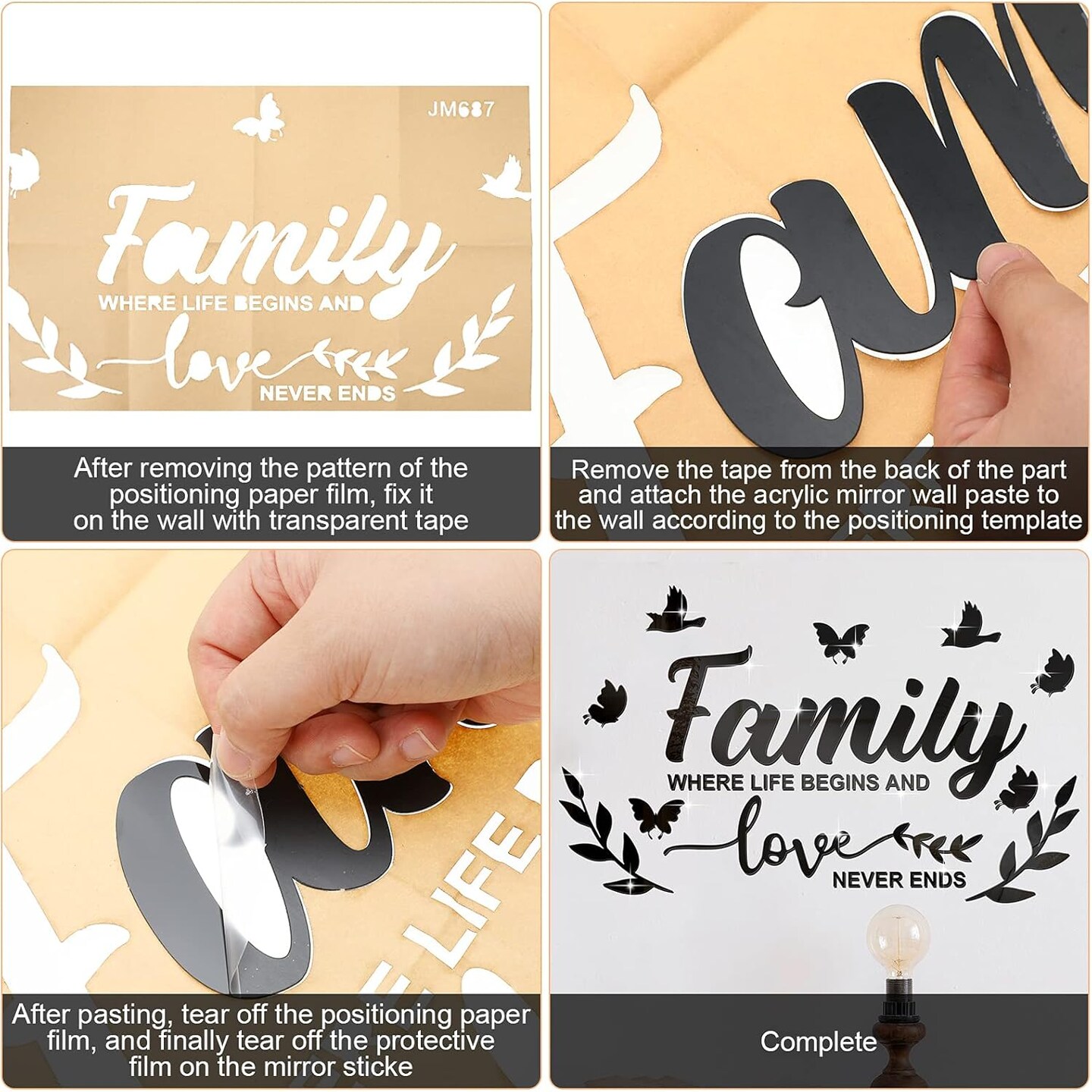Mirror Family Wall Decor 3D Acrylic Wall Decal Stickers Family Letter Quotes