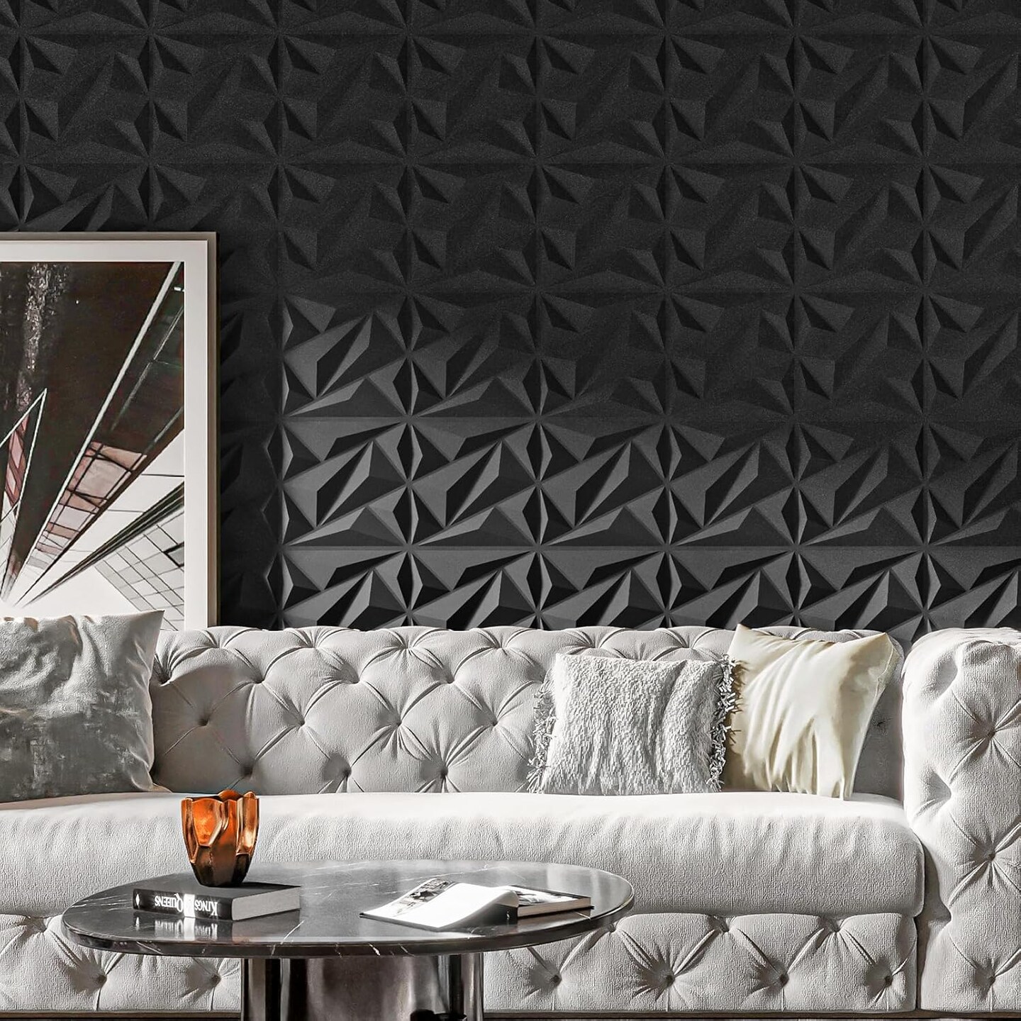 33 Pack 3D Wall Panel Diamond for Interior Wall Décor, PVC Flower Textured Wall Panels