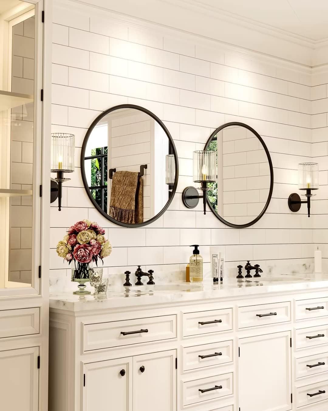 20'' Black Round Mirror, Circle Wall Mirror for Bathroom Vanity