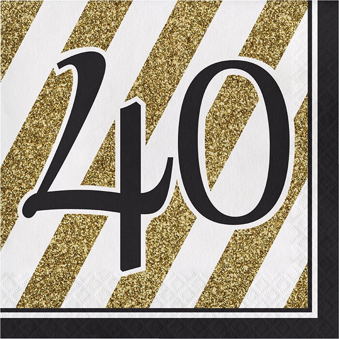 Bulk Pack of 32 Black &#x26; Gold 40th Birthday Napkins