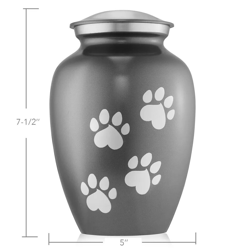 Pet Urn for Dog & Cat Ashes - Cremation Memorial Medium Gray Urn to 70 lbs