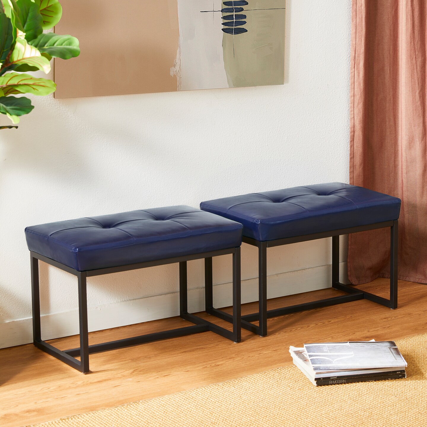 24&#x22;W Modern PU Leather Button-tufted Ottoman Foot Stool
