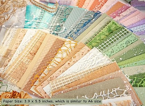 96 Sheets Textured Scrapbook Paper & Mesh Fabric – 6-Pack Assorted Set for Scrapbooking, Planners, Journals, Mixed Media, Collage & Card Embellishments, 3.9"x5.5"