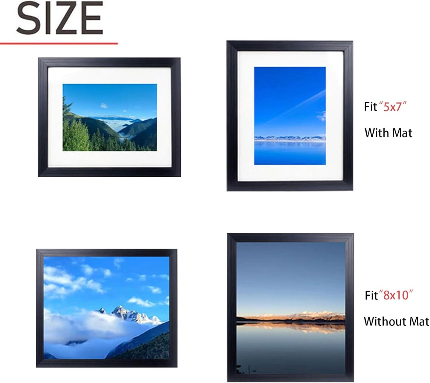 8x10 Picture Frame, Display Pictures 5x7 with Mat or 8x10 Without Mat