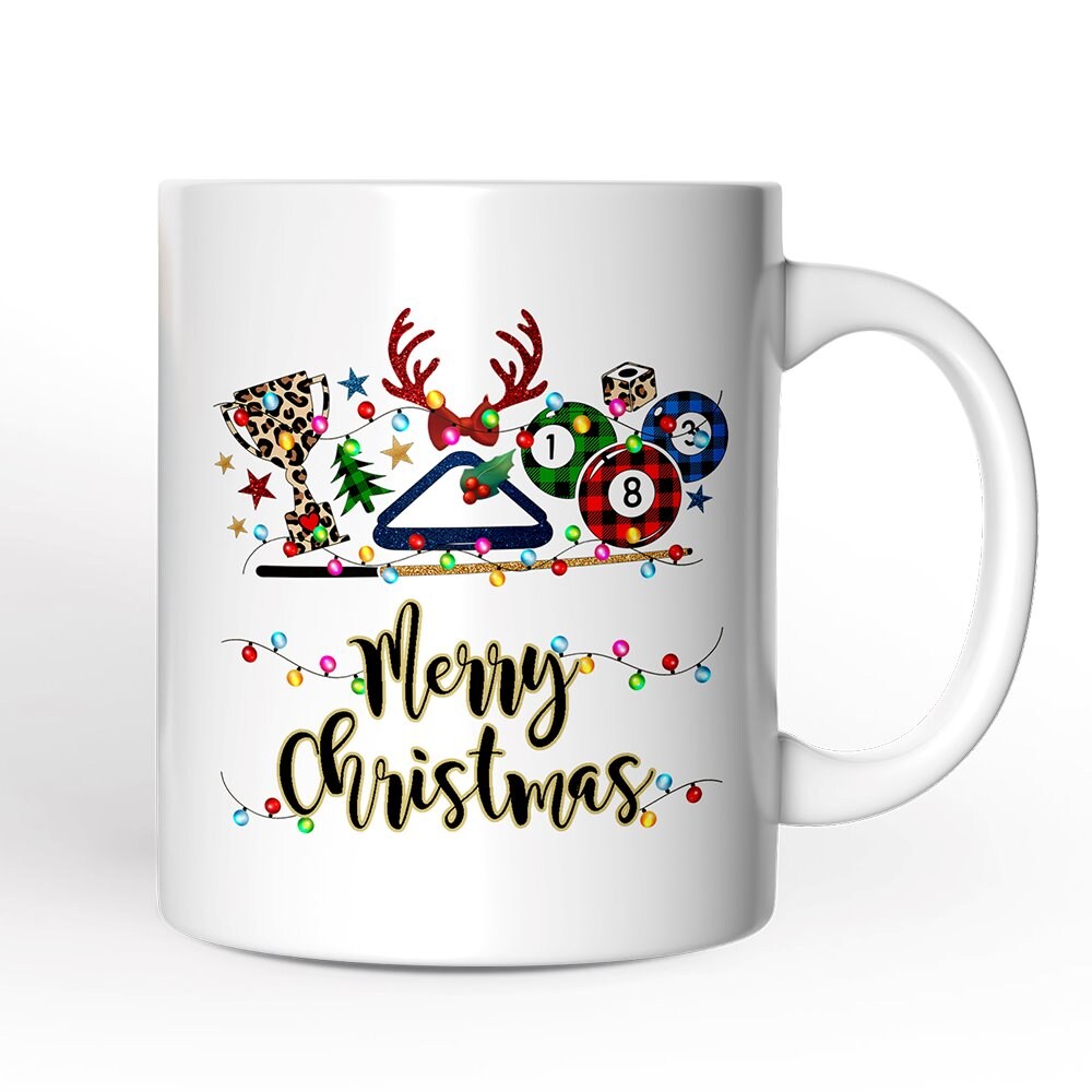 Billiards Buffalo Plaid Christmas Mug, Pool Balls Snooker Gift
