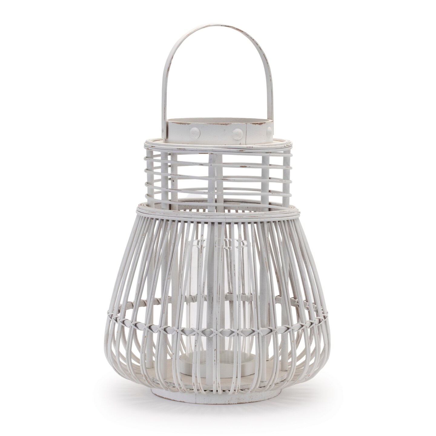 Melrose Tapered Woven Rattan Candle Lanterns - 14.75" - White