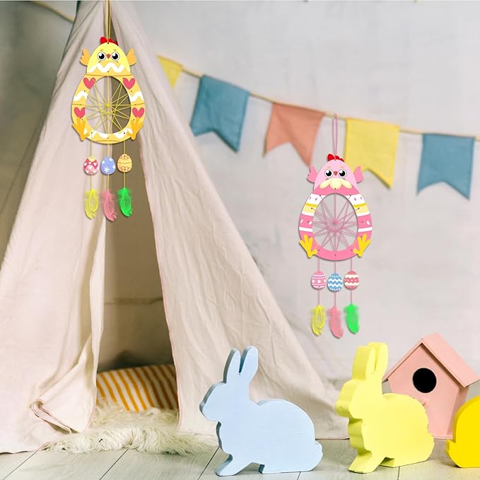 5 Pack Easter Chick Craft for Kids Paint You Own Chick Dream Catcher Craft Kit for Kids DIY Coloring Wooden Easter Arts and Crafts for Art Activity Project Project Easter Decoration