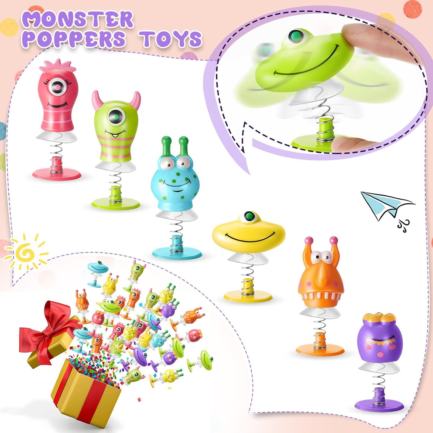 48-piece Big Eye Animal Spring Launcher Toy Set - Bouncy Jumping Toys for Boys and Girls, Suitable for Classroom Prizes and Goodie Bag Fillers, Includes 6 Styles