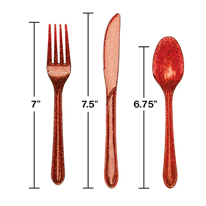 Glitz Red Plastic Cutlery Set (24/Pkg)