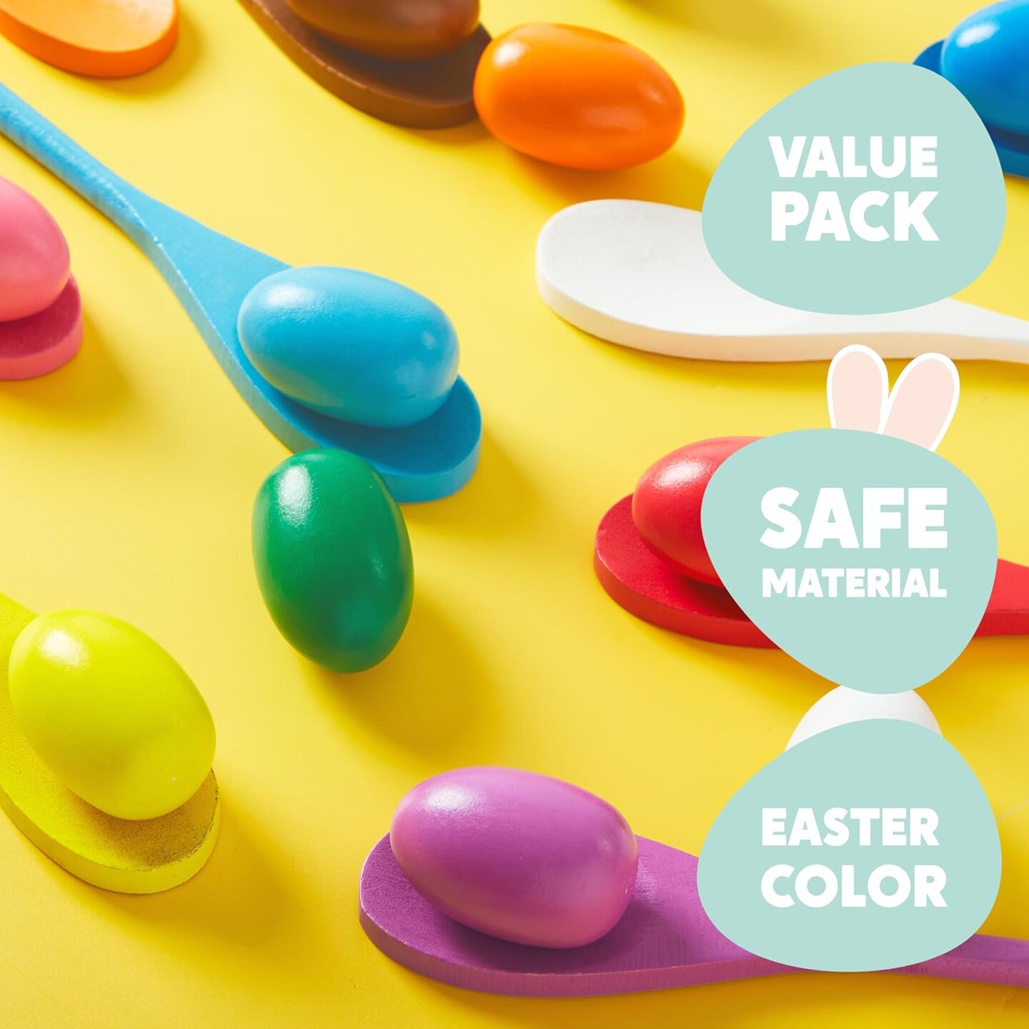 24 PCS Easter Egg and Spoon Race Game Set, 12 Players Carnival Game for Kids &#x26; Family Activity Holiday Outdoor Yard Easter Egg Hunt Birthday Party Lawn