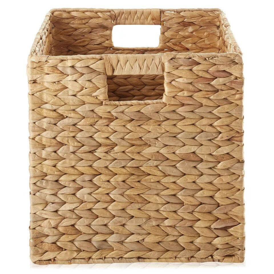 Set of 4 Hyacinth Storage Cubes, 12x12 Wicker Basket Bins for Shelves, Natural