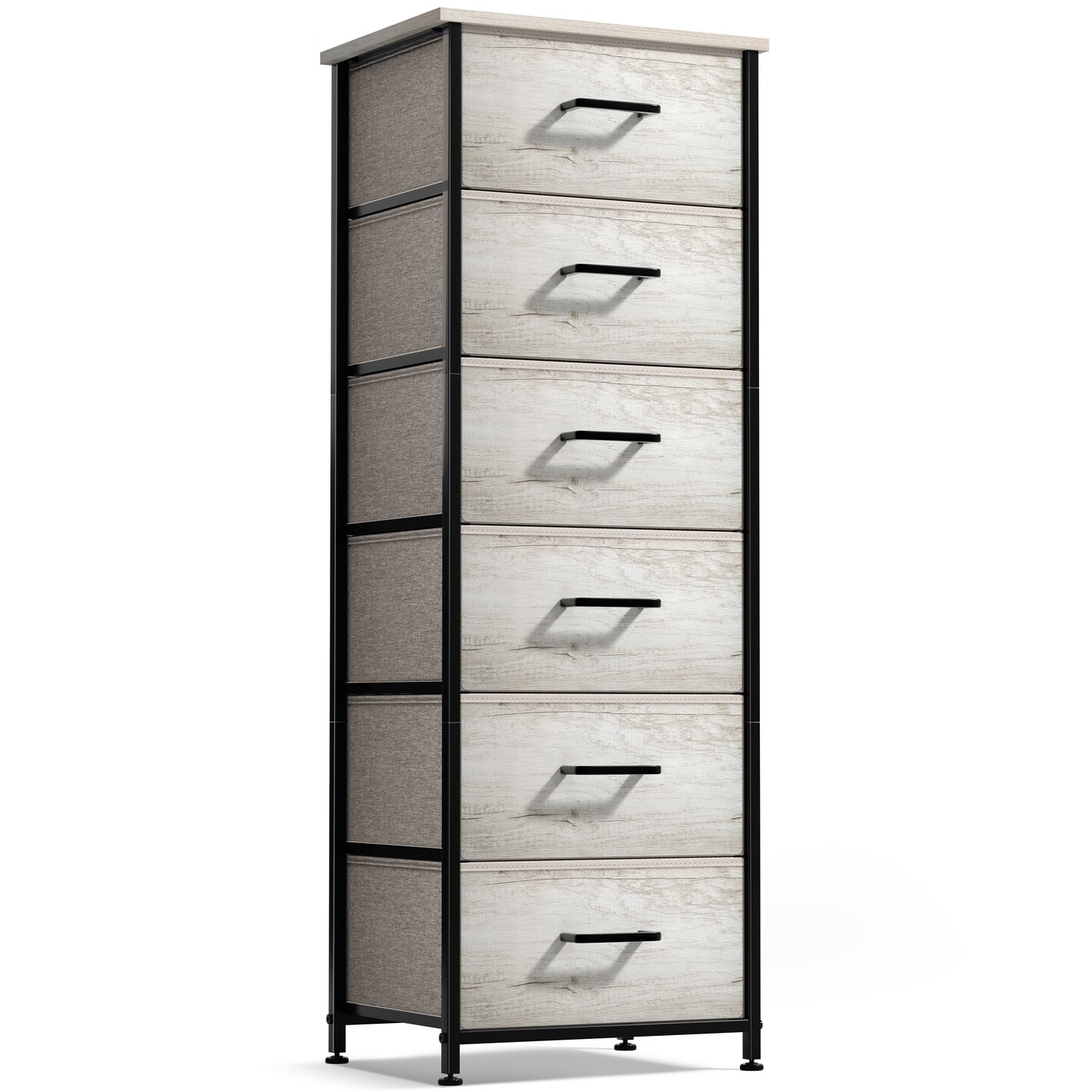 Sorbus 6 Drawers Tall Dresser with Steel Frame, Wood Top & Easy Pull Foldable Fabric Bins