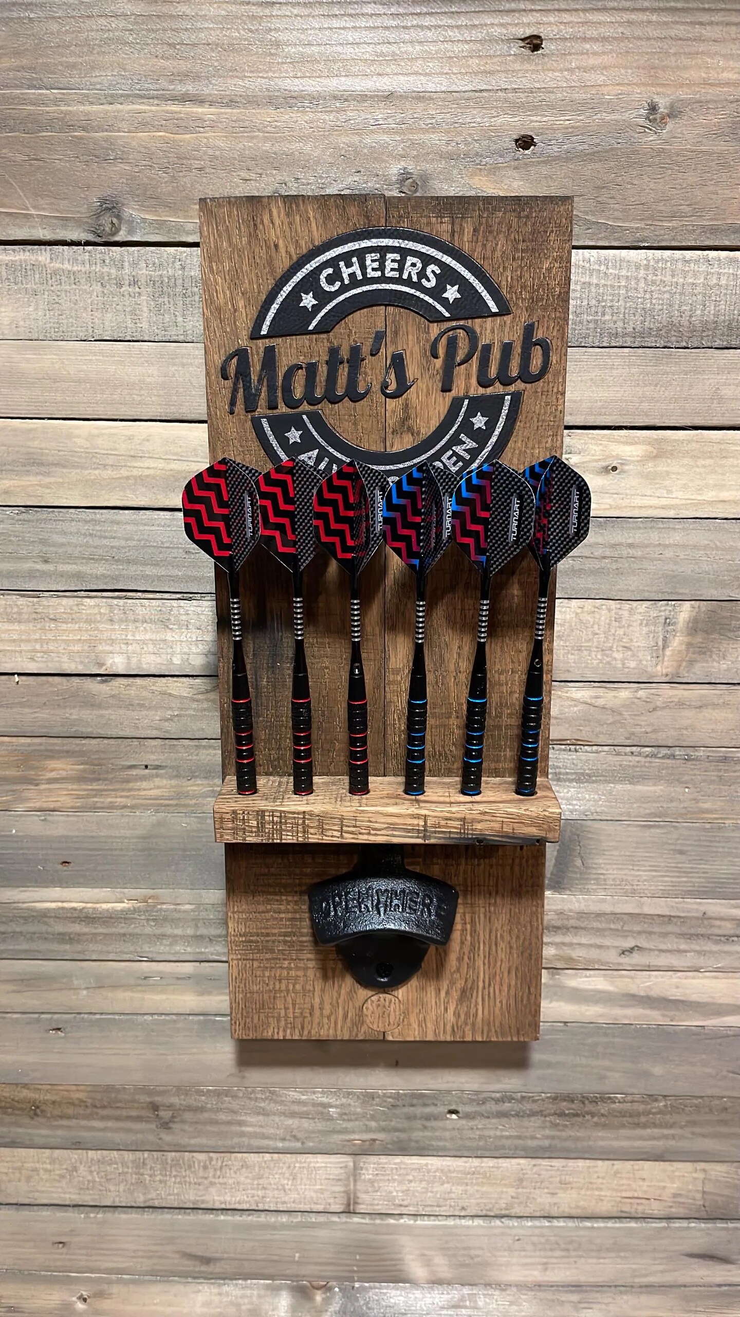 Dart Holder Personalized Rustic Wall-Mounted Wooden Bottle Opener