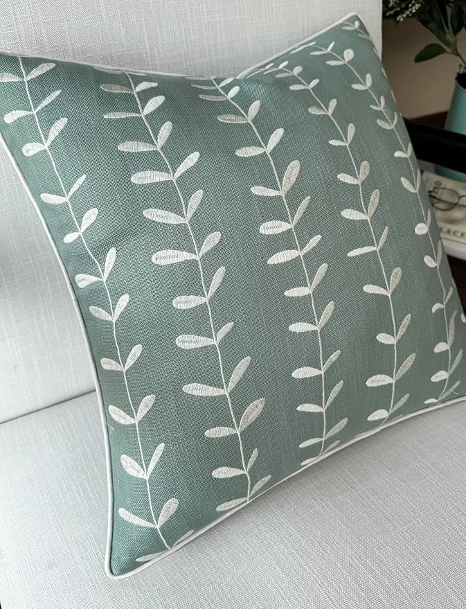 Hand Crafted Cotton Square Decorative Accent Throw Pillow Cover - for Master Bedroom, New Home, Anniversary, Farmhouse, Couch, Sofa - Lollipop-Light Teal, 18x18 Inches