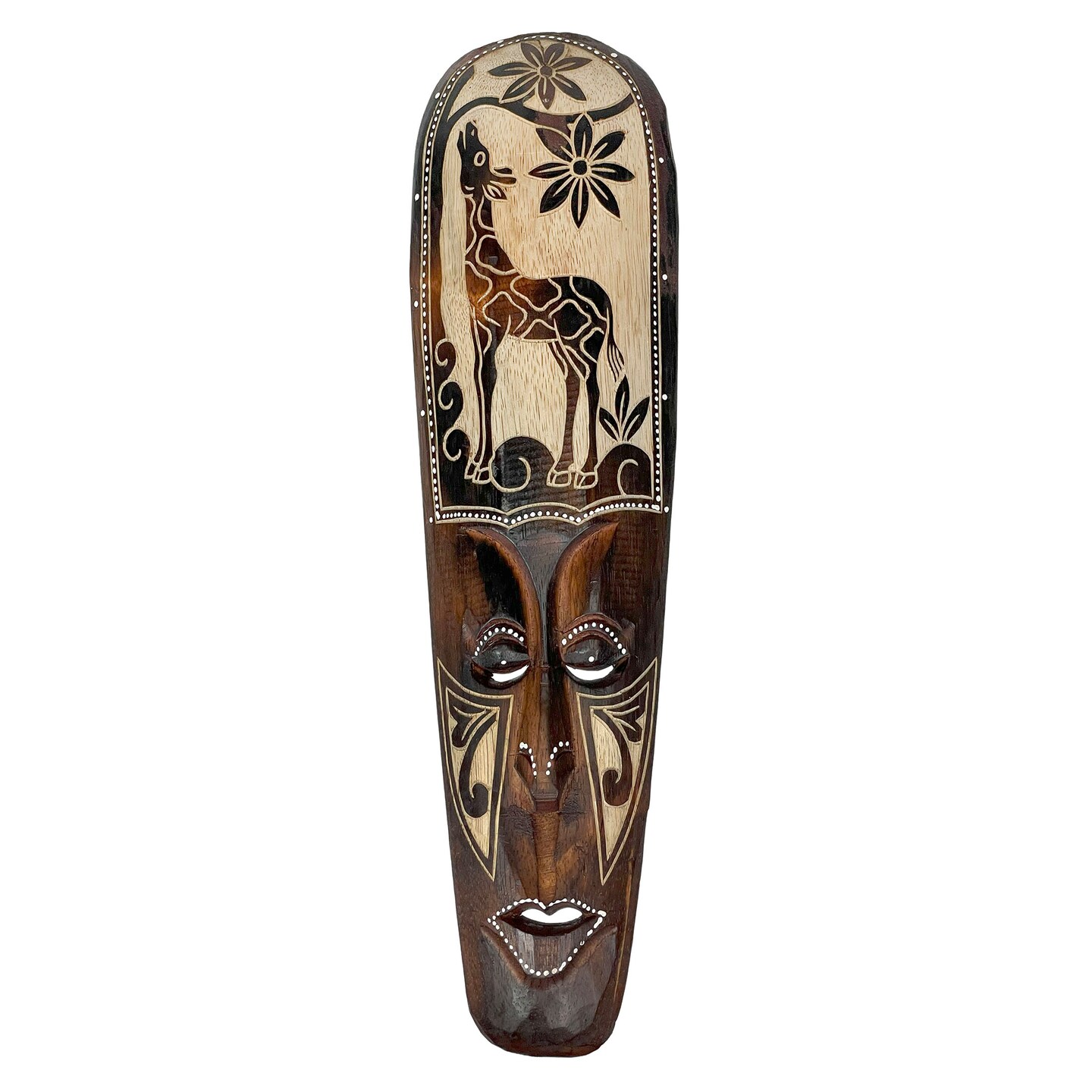 Hand Painted Carved African Tribal Giraffe Wall Mask