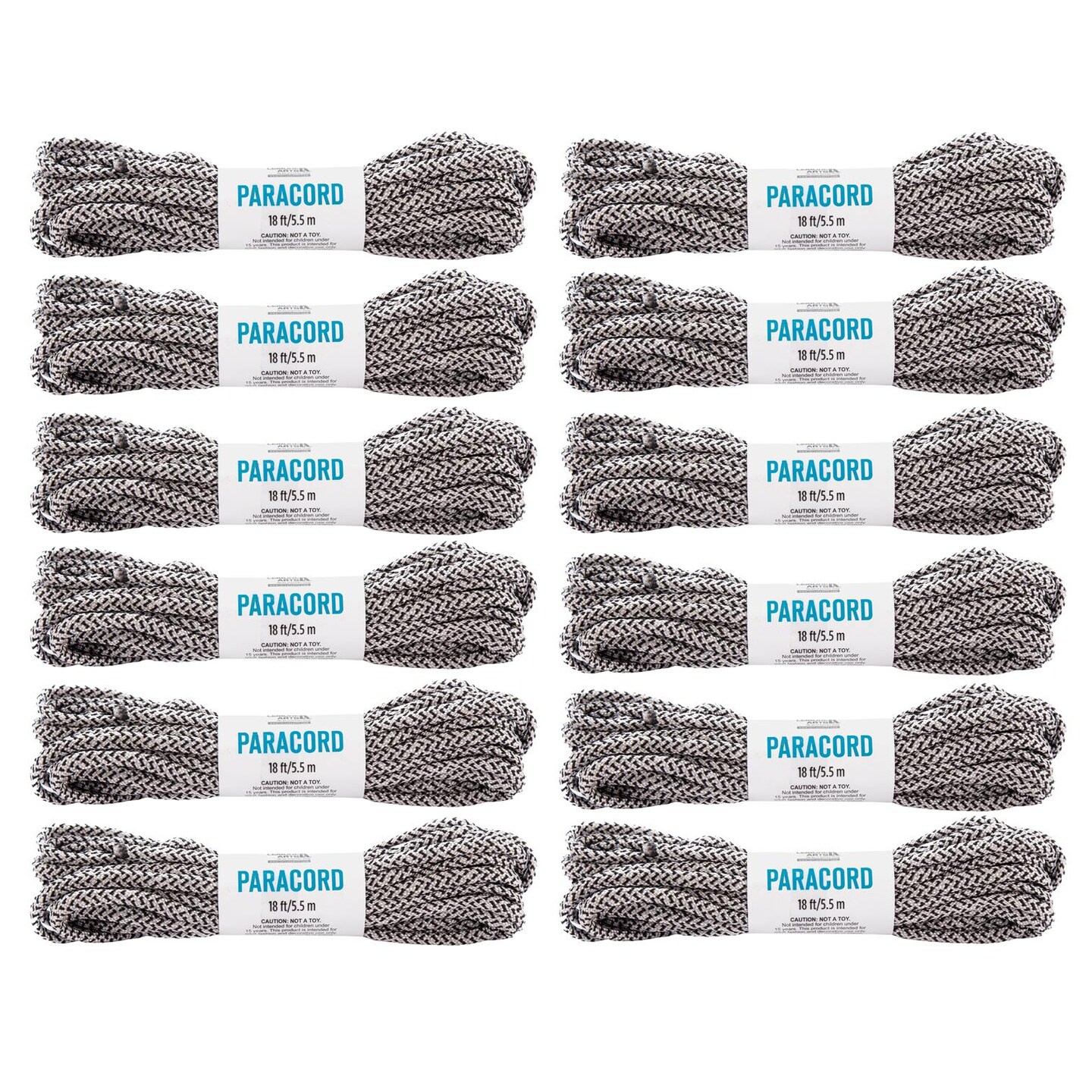 Essentials By Leisure Arts Paracord Bundle, Black/Gray 12Pc - Nylon Rope, Parachute Cord For Crafts, Knots, Jewelry Making, Camping, Survival Gear, And More