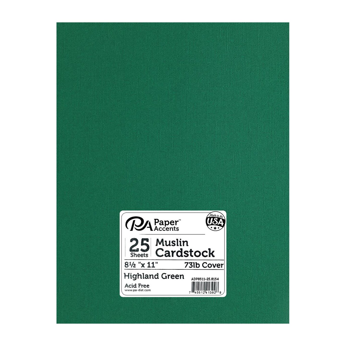 PA Paper Accents Textured Cardstock 8.5" x 11" Highland Green, 73lb colored cardstock paper for card making, scrapbooking, printing, quilling and crafts, 25 piece pack