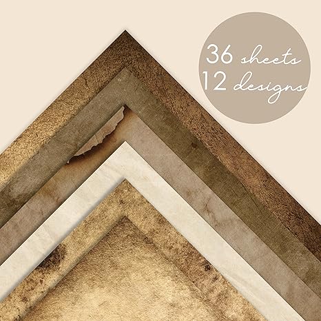 Vintage 12x12 Scrapbooking Cardstock Decorative Paper - 36 Sheets - for Card Making Journaling Planner Origami Textured Decorative Scrapbook Paper Scrapbook Materials Supplies