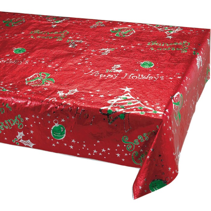 Metallic Printed Christmas Plastic Table Cover