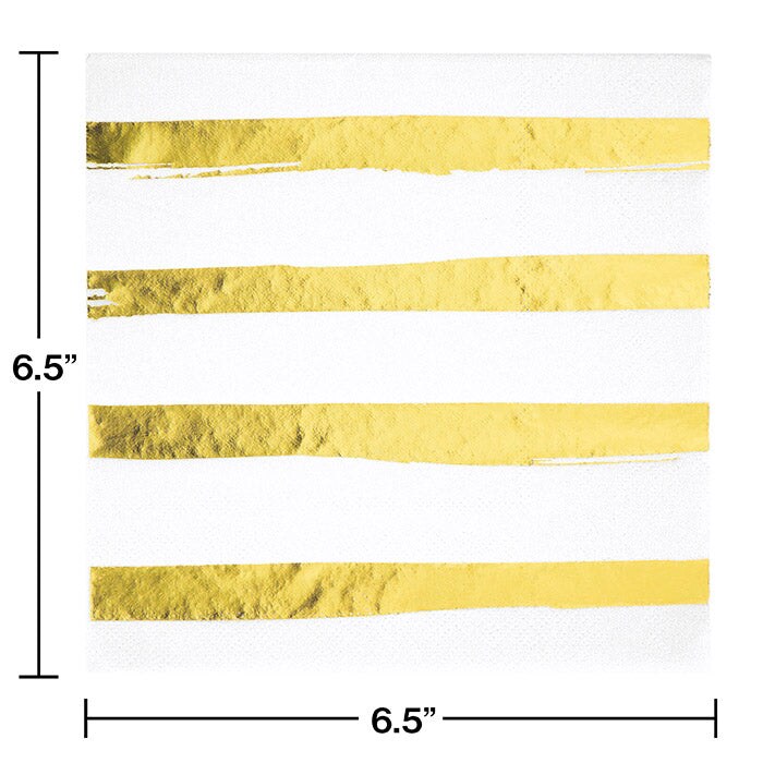 Toc White Gold Foil Luncheon Napkin 3Ply, Foil Stamp Gold (16/Pkg)