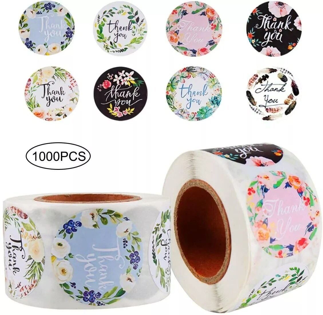 1000Pcs 1 Inch Floral Thank You Stickers Labels Roll Decorative Sealing Sticker
