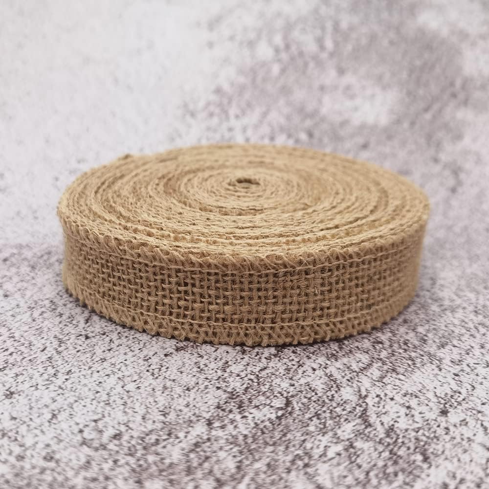 1&#x22; Natural Burlap Fabric Roll 10 Yards Jute Ribbon for Gift Wrapping Craft Projects Wedding Decoration Home Decoration 2.5CM