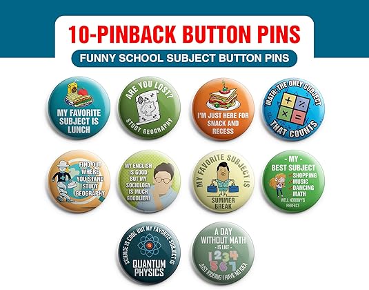 Funny and Cute Designs Pinback Buttons (10-Pack)