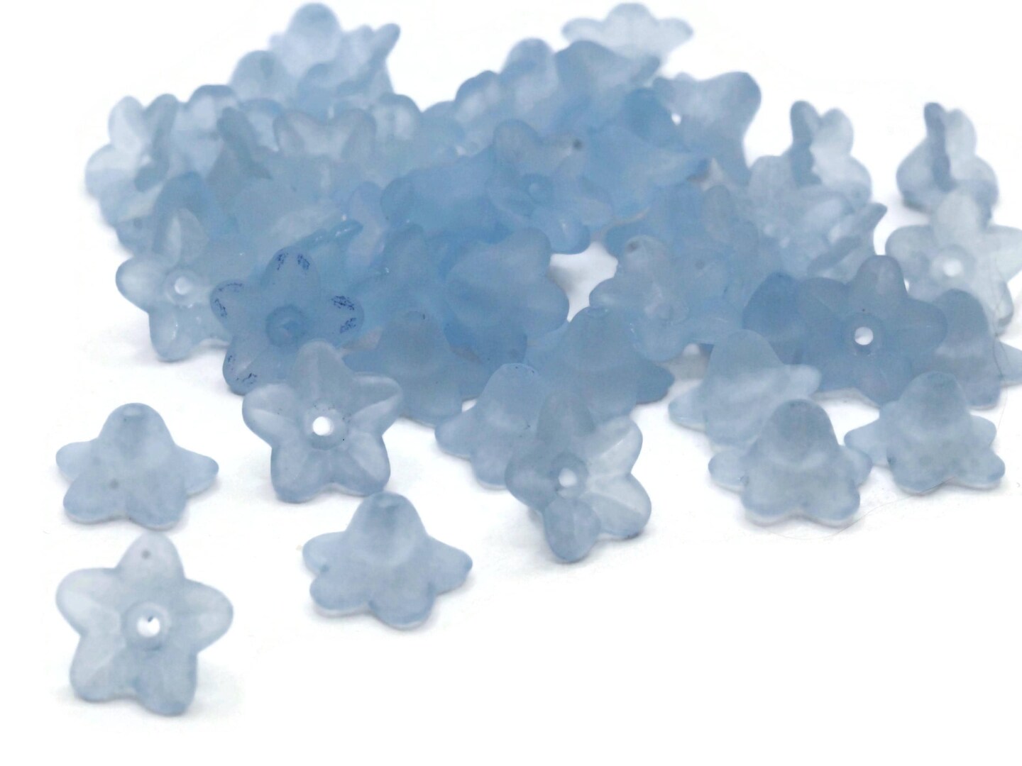 50 10mm Small Blue Flower Translucent Lucite Beads