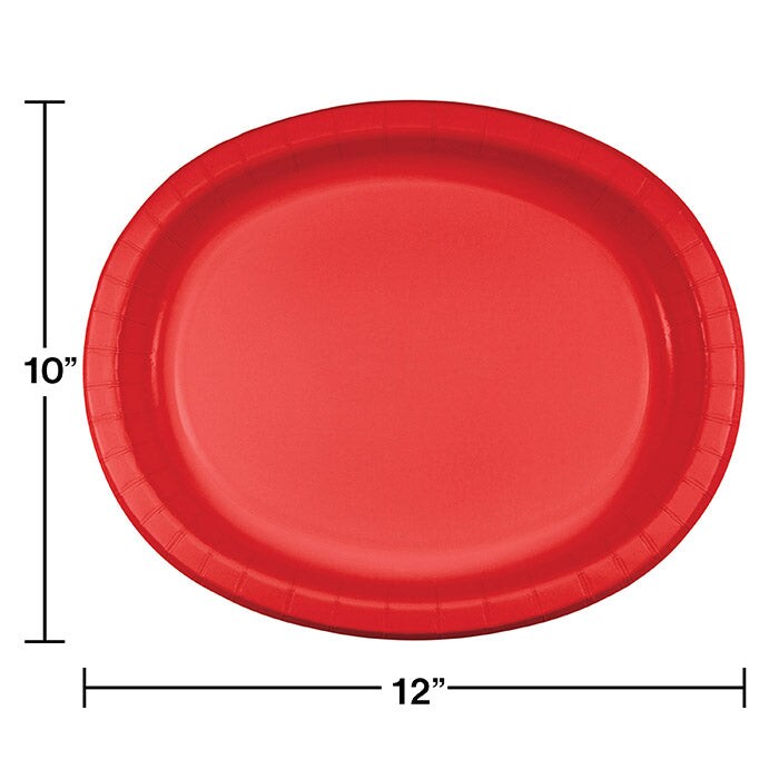 Bulk Pack of 16 Classic Red Paper Oval Platter 10&#x22; X 12&#x22;